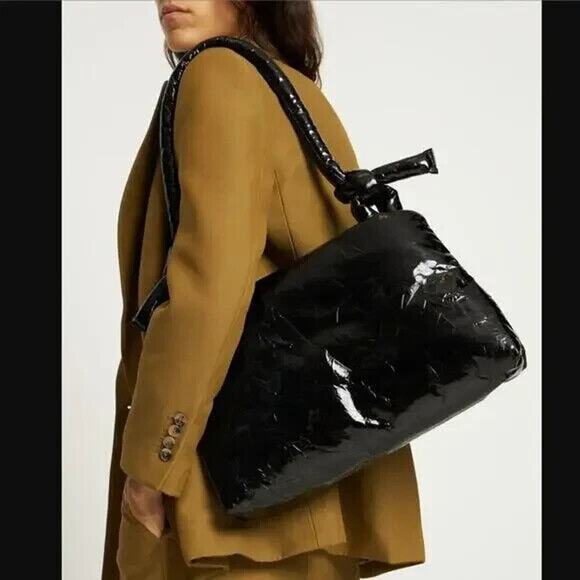 KASSL Editions Bag Lady Leather Lacquer Black Knotted Handle - Picture 2 of 13